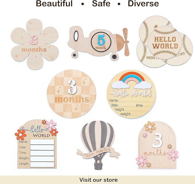Wooden Baby Announcement Sign, Hello World Rainbow 1 Piece, 3 Customizable 3D Dimensional,