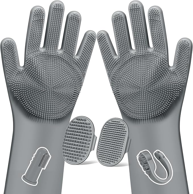 6PCS Pet Grooming Kit | Dog Washing Gloves | Dog Bath Brush | Dog Bath Gloves | Dog Shampoo Brush | Pet Grooming Gloves | Cat Bathing Supplies | Dog Bath Supplies (Grey)
