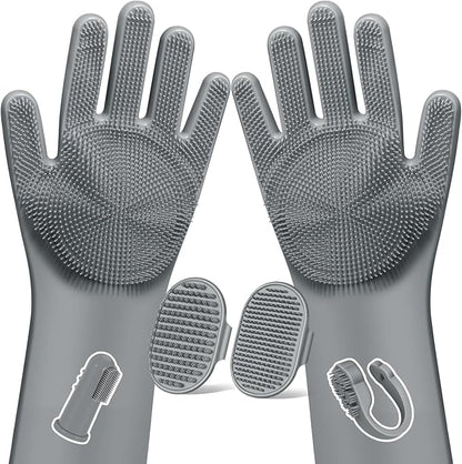 6PCS Pet Grooming Kit | Dog Washing Gloves | Dog Bath Brush | Dog Bath Gloves | Dog Shampoo Brush | Pet Grooming Gloves | Cat Bathing Supplies | Dog Bath Supplies (Grey)