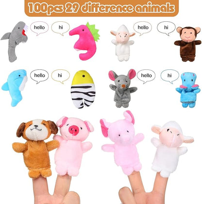 100 Pcs Animal Finger Puppets 29 Small Soft Velvet Dolls