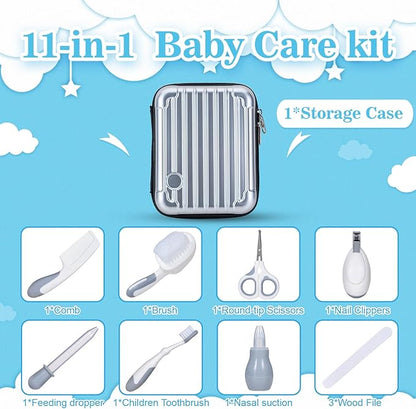 Little Angel Baby Healthcare and Grooming Kit, Safety Newborn Nursery Care Set, with Hair Brush Comb, Nail Clipper, Nasal Aspirator for Newborn Infant Baby Girls Boys (Gray)