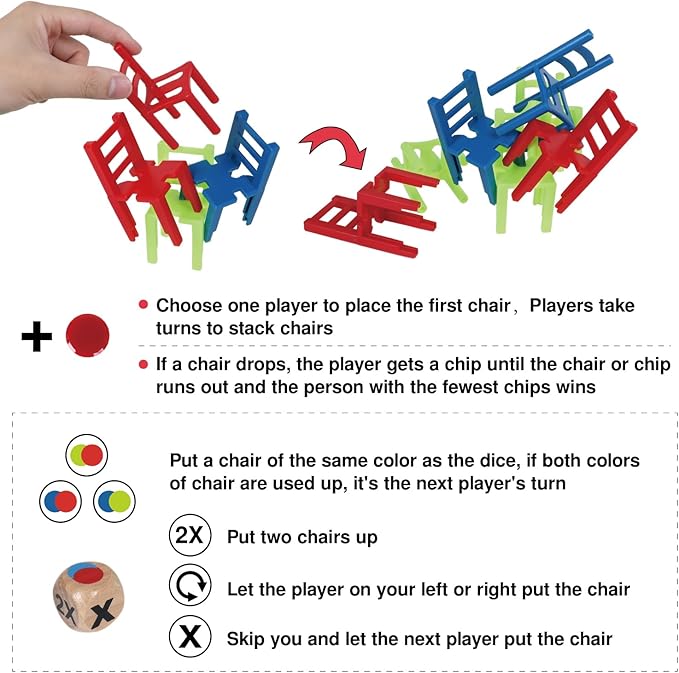 24 Piece Colorful Stacking Chair Set, Stacking Montessori Toys for Early Childhood Education