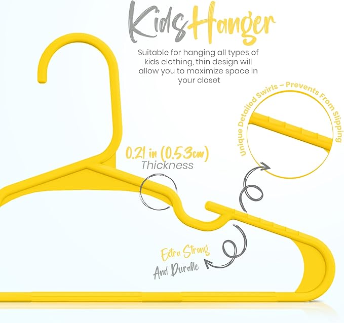 Utopia Home 60 Pack Kids Hangers - 11.5 Inch Plastic Baby Hangers for Closet - Childrens Hanger for Clothes & Infant Hanger for Closet - Ideal for Everyday Standard Use (Yellow)