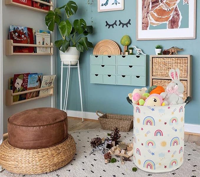 Round Rainbow Pattern Laundry Hamper Storage Basket Organizer Hamper Storage