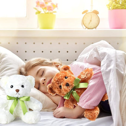 Hungdao 30 Pcs Bear Bulk Plush Stuffed Animals 10 Inch Cute Soft Plush Bears Toys with Ribbon Shaggy Bear for Boys Girls Birthday Baby Shower Decor DIY Gift, White