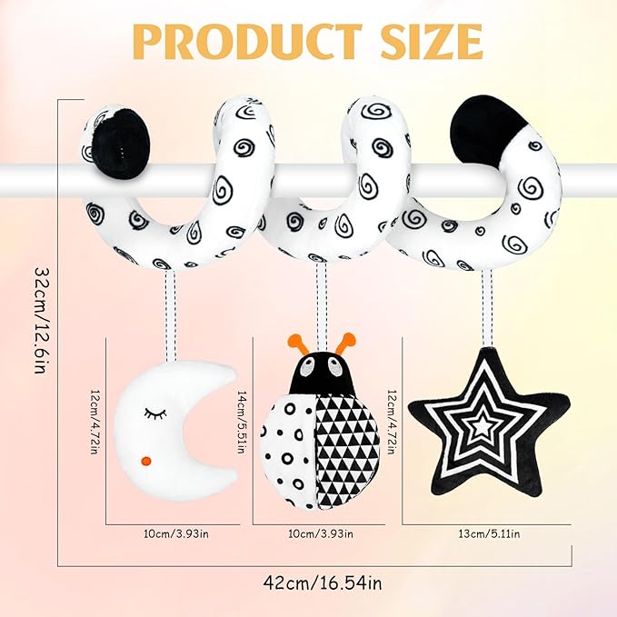 XIXILAND Car Seat Toys for Babies 0-6 Months Boys Girls, Black and White High Contrast Baby Toys 0-3 Months Carseat Toys for Infants 0-6 Months, Stroller Toys Newborn Infant Toys for 0-18 Months