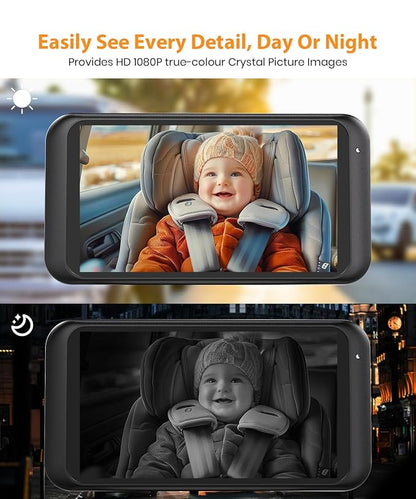 Smart Rotation Car Baby Camemra, 1080P Rear Facing Mirror with Shockproof Design, Real-Time Infant Monitoring System for Family Vehicles