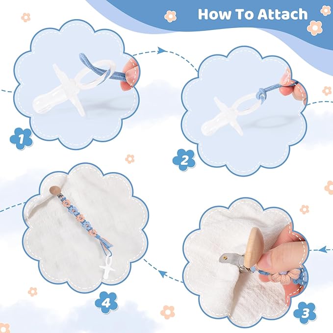 Pacifier Clip for Boys Girls Floral Daisy Macrame Baby Paci (1pack:Blue Daisy