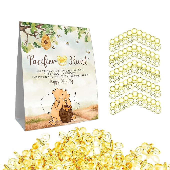 Winnie Mini Pacifiers Baby Shower Game, Pacifiers Hunt Sign 50Pcs Yellow
