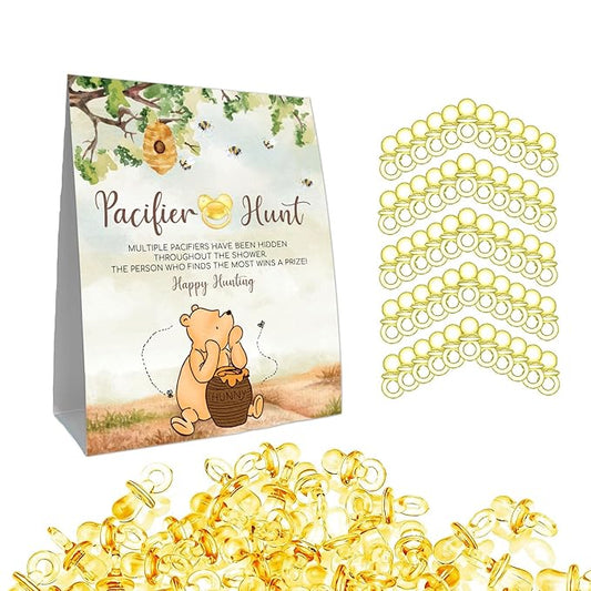 Winnie Mini Pacifiers Baby Shower Game, Pacifiers Hunt Sign 50Pcs Yellow