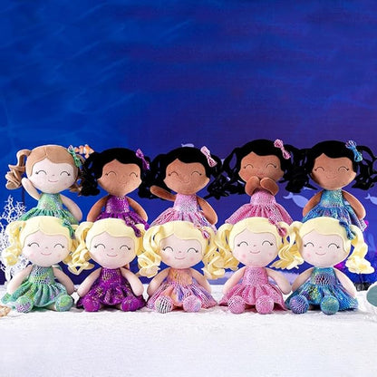 Gloveleya Soft Dolls Plush Figure Brown Skin Glitter Purple Dress 12inches