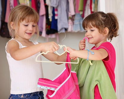 Beige Heart Velvet Baby Hangers - 50pack 13inch Toddler Hangers with 20pcs Clips,Ultra Slim and Stackable Space Saving