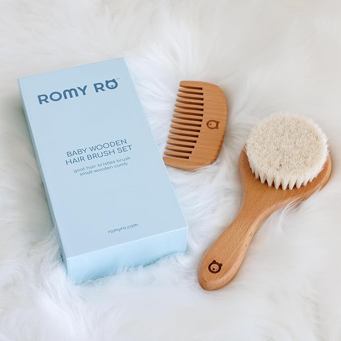 Hair Brush and Comb Set for Newborns & Toddlers - Ultra Soft Goat Hair Brush - Perfect Registry Gift