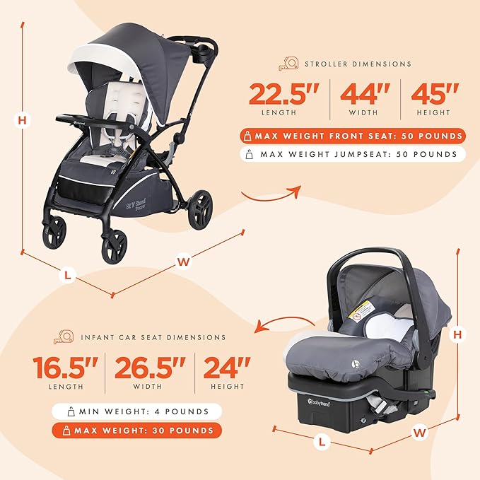 Baby Trend Sit N' Stand 5-in-1 Shopper Stroller w/Canopy & Storage Basket & EZ-Lift Plus Lightweight Infant Car Seat w/Cozy Cover & Base, Magnolia