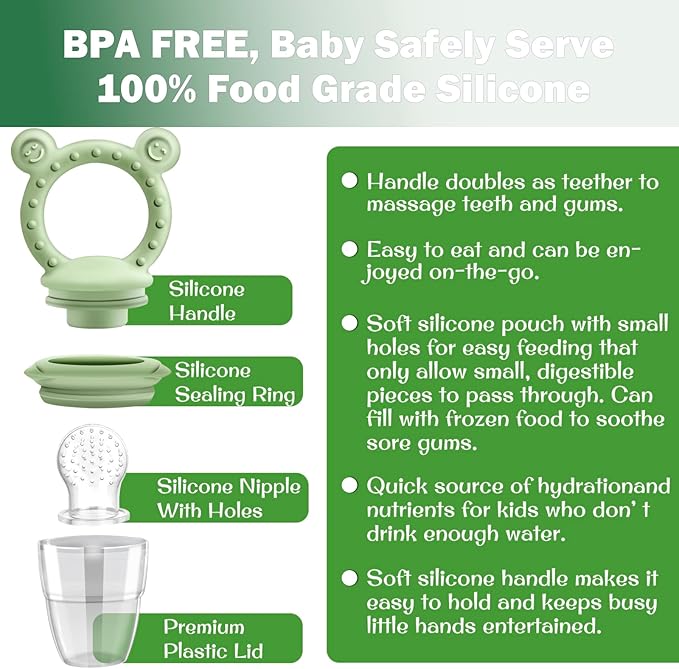 JEXFUN Silicone Baby Fruit Food Feeder Pacifier & Breastmilk Popsicle Freezer Molds for Cooling Relief, Silicone Feeder to Safely Introduce New Foods 4 Month+