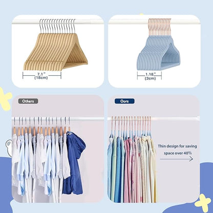 Baby Velvet Hangers, 52 Packs Kids Clothes Hangers, Non-Slip Childrens Hangers with Shoulder Notches, Storage Organizer Clothing Hangers for Infant and Toddler Blue (Rose Gold Hook)