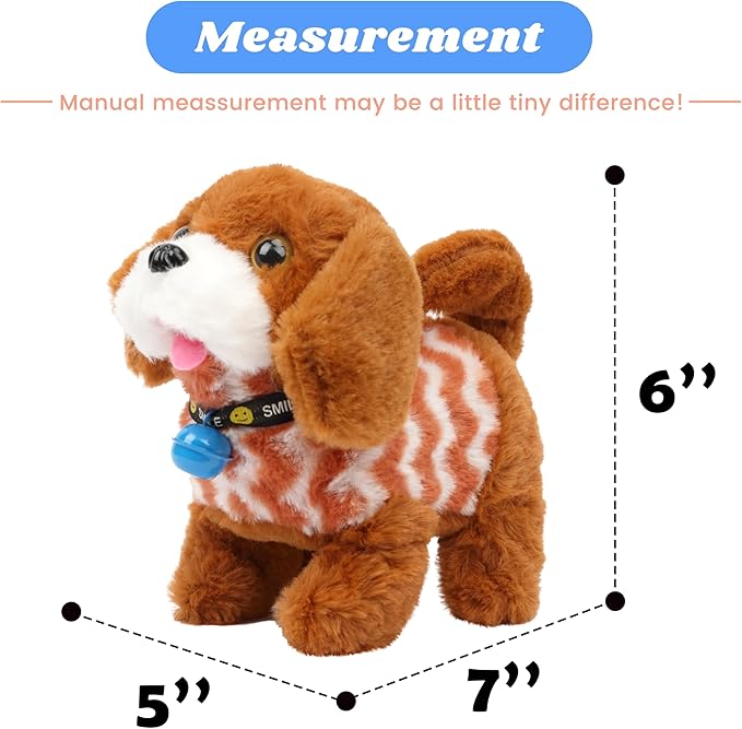 Hopearl Walking Dog Golden Retriever in Brown Vest Interactive Electronic Pet Plush Toy Puppy Woof and Moving Animated Nodding Head Gift for Toddlers Birthday, Brown 7''