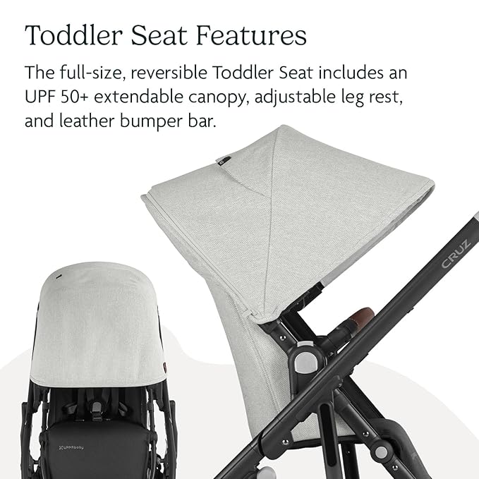UPPAbaby Cruz V2 Stroller/Full-Featured Stroller with Travel System Capabilities/Toddler Seat, Bumper Bar, Bug Shield, Rain Shield Included/Anthony (White+Grey Chenille/Carbon Frame/Chestnut Leather)