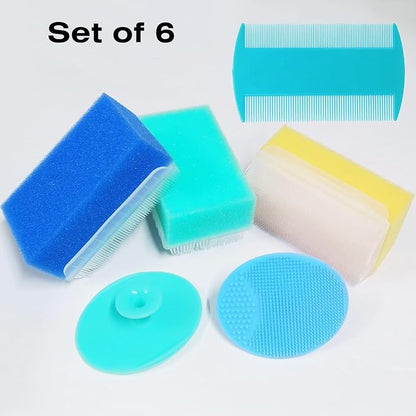 Baby Bath Sponges for Newborns - Baby Cradle Cap Brush - Cradle Cap Comb for Babies (Pack of 6) (Mixed Color B)
