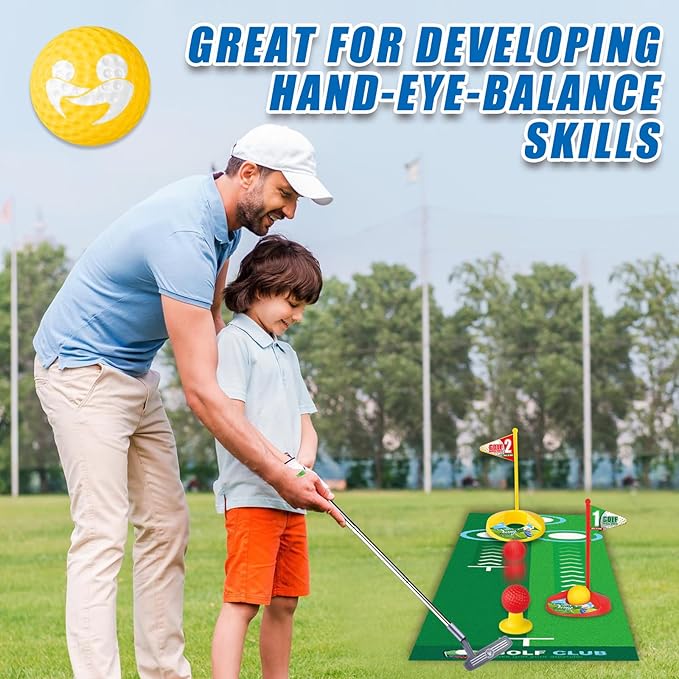 Toddler Golf Clubs Length Adjustable, Upgraded Kids Golf Toy Set with Golf Cornhole 2 3 4 5 6 Year