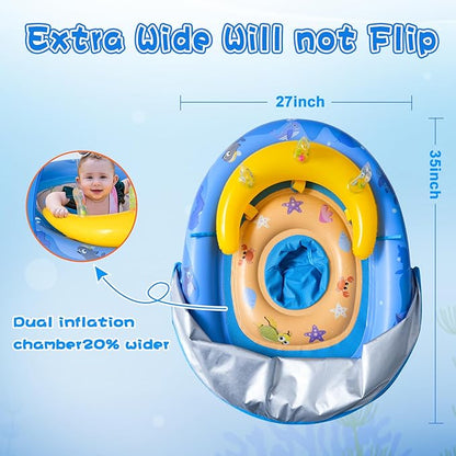 HYRIXDIRECT Baby Pool Float with Canopy Removable UPF 50+ UV Protection, 6-36 Months Babies Pool Floats Kids with Ocean Animal Toys and Adjustable Safety Seat for Beach