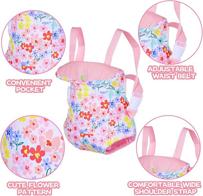 Baby Doll Carrier for 16-22 Inch Dolls,Reborn Doll Backpack Carrier for Little Girls with 18 inch Doll Clothes and Accessories Included Doll Carrier