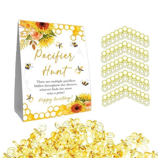Pacifiers Hunt for Baby Shower Game, Mini Pacifiers Baby Shower Game Set 50Pcs Yellow