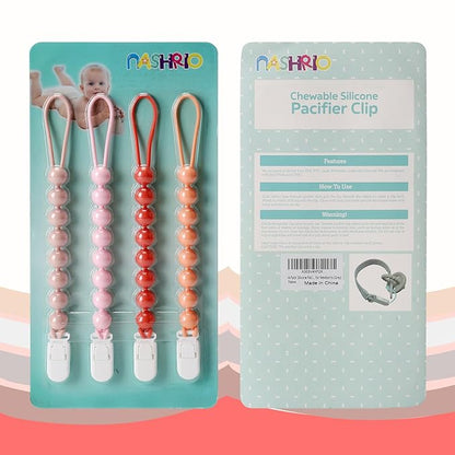 4-Pack Silicone Pacifier Clips for Baby Boys and Girls - with One-Piece Beads, Flexible and Rust-Free Holders for Teething Relief and Baby Essentials