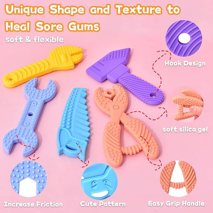 Baby Teething Toys for 0-6 / 6-12 Months - Molar Teether Chew Toys Set BPA Free Silicone, Soft Textures 5-Pack