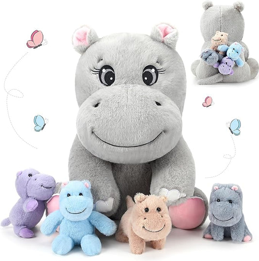 HyDren 5 Pieces Hippo Plush Toys Set Mom Hippo Stuffed 4 Baby