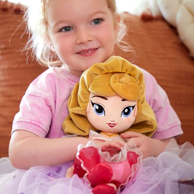 Disney Store Official Princess Plush Doll (Aurora from Sleeping Beauty) Medium 14 Inches, Princess Dolls with Embroidered Features