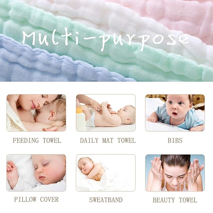 MUKIN Baby Washcloths - Natural Cotton Baby Wipes 10 Pack 12x12 inches