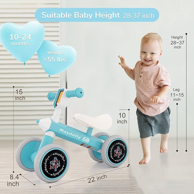 Maydolly Baby Balance Bike Bicycle Toys for 1 Year Old 10-24 Months 4 Wheels