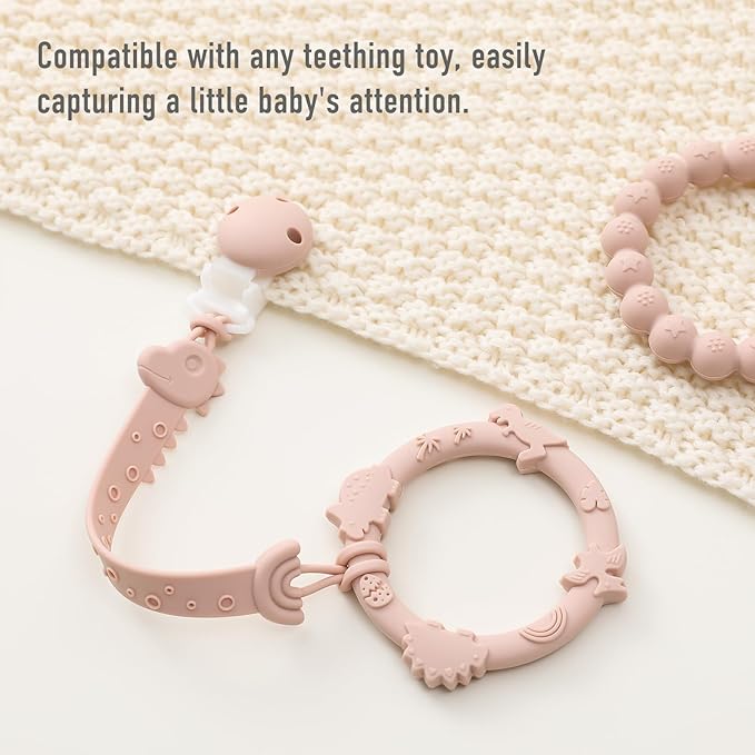Silicone Teethers for Babies 0-6 6-12 Months Teething Toys 3 Pack-Dinosaur-Blush