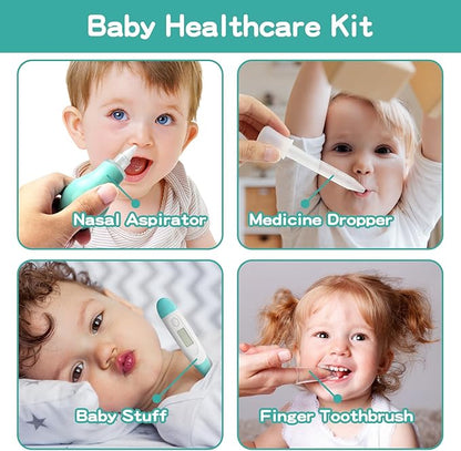 Baby Grooming Kit, Electric Safety Nail Trimmer Baby Nursery Kit，Infant Safety Care Set with Hair Brush Comb Nail Clipper Nasal Aspirator,Baby Essentials Kit for Newborn Girls Boys (20 Pc Green Kit)