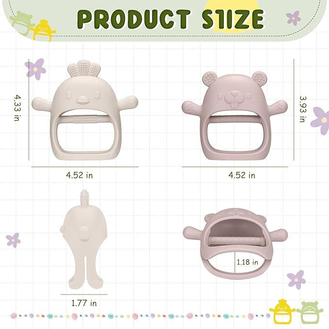 2 Packs Baby Teething Toys Silicone Teething Mittens for Infants 3 Months+, Never Drop & Easy to Hold Teethers