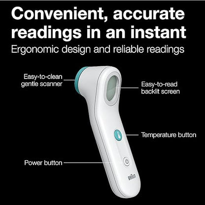 Braun Forehead Thermometer - Digital Thermometer with Professional Accuracy and Color Coded Temperature Guidance