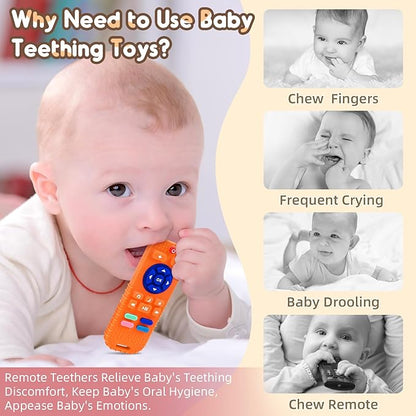 AiTuiTui Baby Teether for Teething Relief Baby Toys 3 6 9 12 Months, Silicone Baby Teether Toy for Babies Remote Control Newborn Infant Boy Girl Autism for Baby Gifts