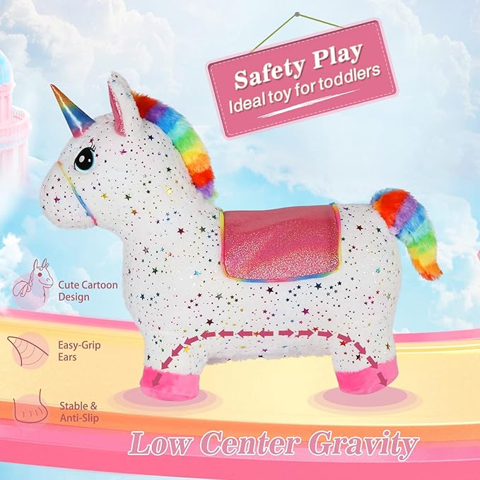 INPANY Bouncy Unicorn Bouncy Horse for Toddlers- Bouncy Animals for Toddlers, Birthday Gift Toys for 2 3,4,5 Year