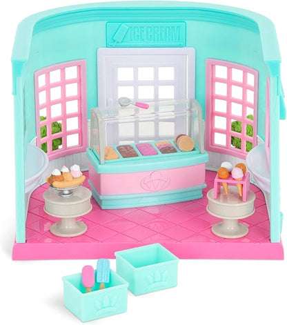 Li’l Woodzeez – Scoops & Sprinkles Ice Cream Shop 21Pcs Dollhouse 2 Posable 1 Storybook 3+