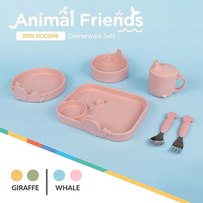 Nuby Animal Friend Silicone Round Plate - Toddler Plate - 6+ Months - Pink Whale Plate