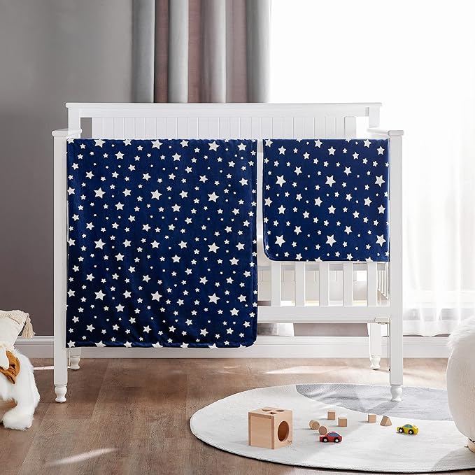 DaysU Silky Micro Soft Plush Baby Blankets Unisex with Print Star Pattern and Soothing Raised Dots, Double Layer Bed Throws for Toddler Cot 50x60 Inches