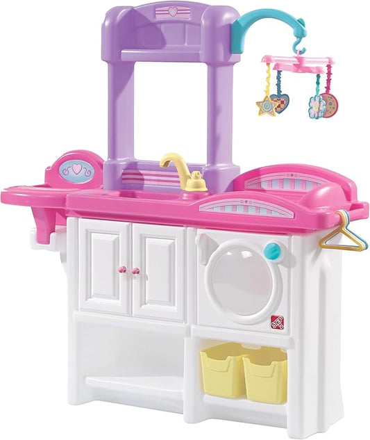 Step2 Love & Care Deluxe Baby Doll Nursery Playset for Kids, Compact Changing Station & Crib, Made of Durable Plastic, Includes Toy Accessories, For Toddlers 2-6 Years Old, Pink