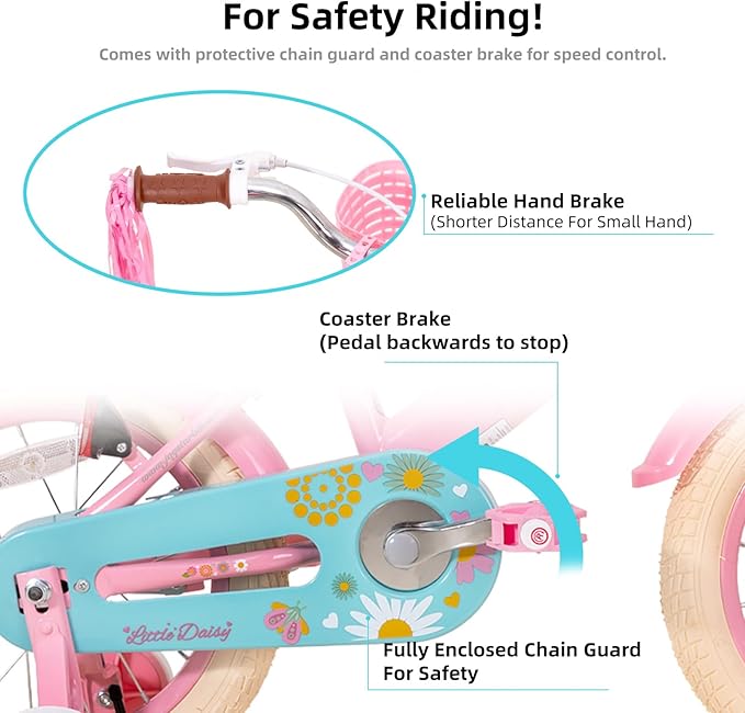 JOYSTAR Little Daisy Kids Bike for Girls Boys Ages 2-7 Years, 12 14 16 Inch Girls Bikes with Doll Bike Seat & Streamers