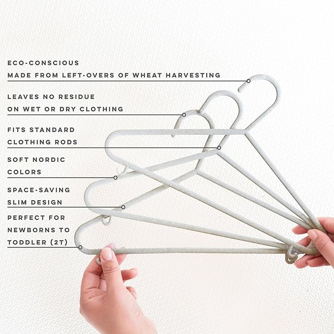3 Sprouts Sustainable Wheat Straw Plastic Toddler & Kids Hangers – Pack of 30 Infant Baby Clothes Hangers for Closet Organization – Small Children's Hanger for Nursery - Speckled Gray