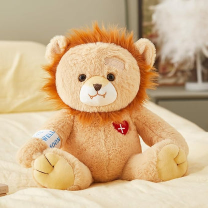 Houwsbaby 12" Get Well Soon Lion Stuffed Animal,Brown Get Well Soon Lion Plush Toy