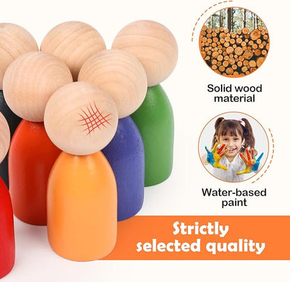 Montessori Balls in Cups Wooden Peg Dolls in Cups, Toddler Color Sorting Toys and Matching Game