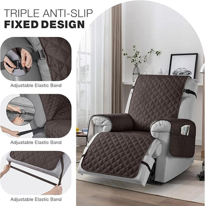 TAOCOCO Waterproof Recliner Chair Covers with Leg Strap 1 Piece Oversized Recliner Covers for Large Recliner for Pets Kids, Washable Reclining Chair Furniture Protector(28'' Oversized, Chocolate)