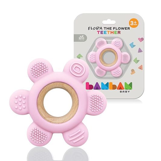 BAMBAM Baby Premium Silicone Teething Ring Toy ??100% BPA Free, Child Safety Tested 0-6, 3-6 6-12 Months