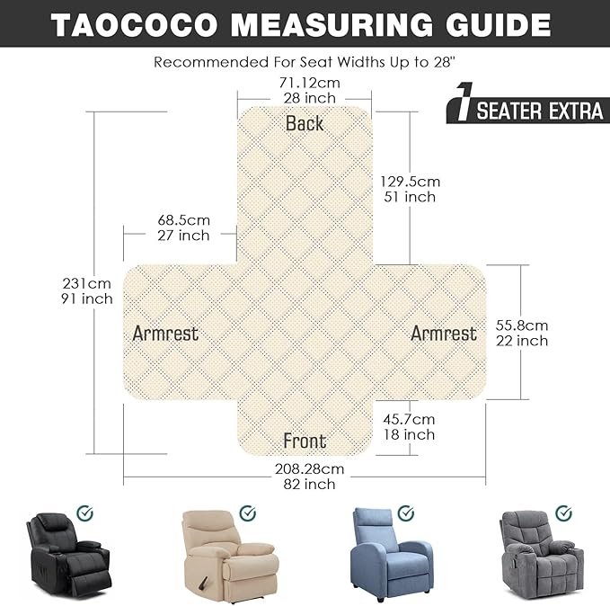 TAOCOCO Waterproof Recliner Chair Covers with Leg Strap 1 Piece Oversized Recliner Covers for Large Recliner for Pets Kids, Washable Reclining Chair Furniture Protector(28'' Oversized, Chocolate)